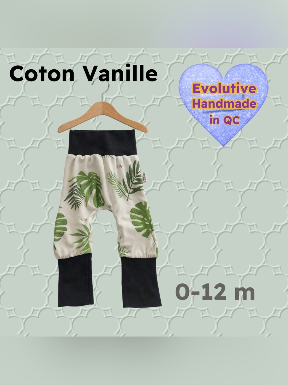 🇨🇦👍GUC COTON VANILLE | 0-12 m | Unisex Tropical print Evolutive Harem Pants